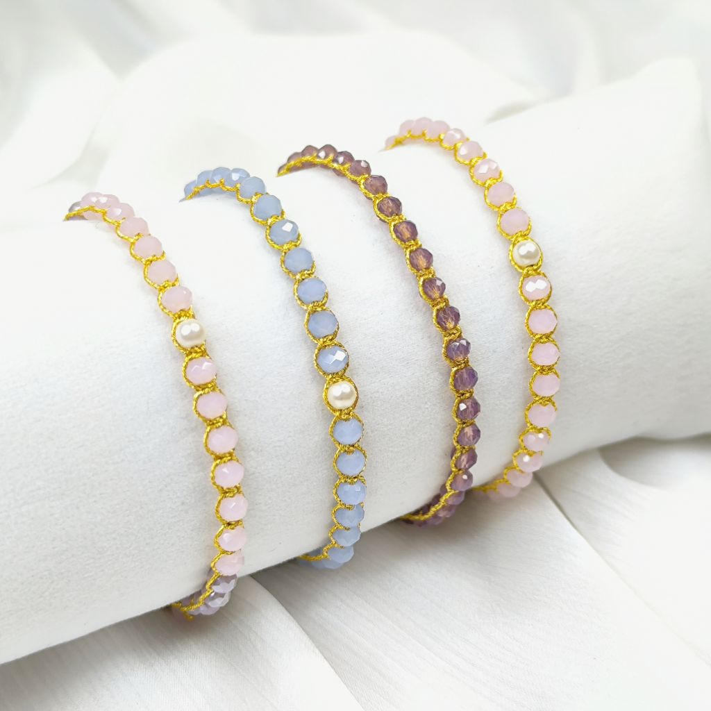 crystal 4mm • bracelet samapura bali thread gold • gelang bali • rose quartz bracelet • purple brace