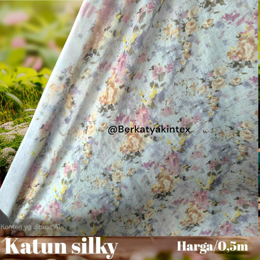 kain katun silky premium motif bunga kecil - kain silky motif bunga kecil - kain mukena - kain motif