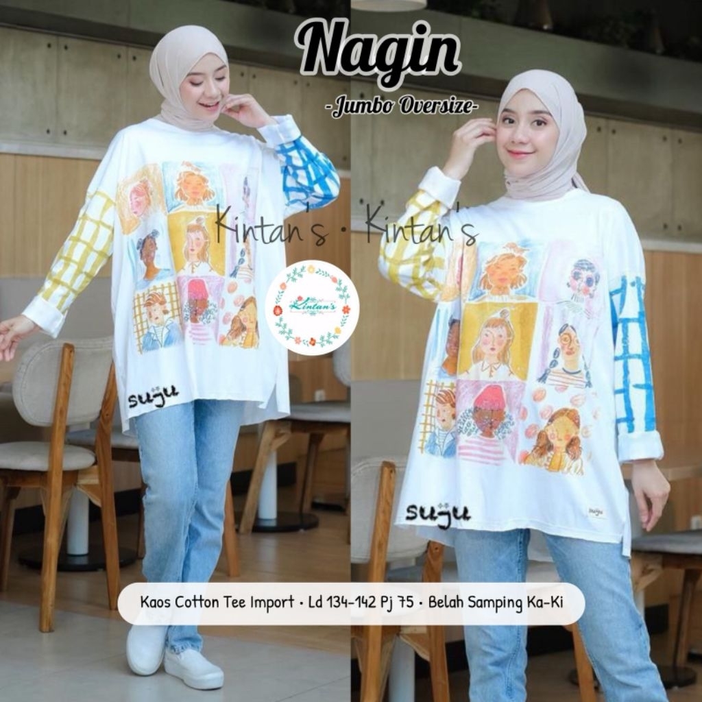 Nagin Oversize - Kaos Wanita Jumbo - Kaos Suju Oversize - Kaos Oversize - Kaos Katun Tee Import by K