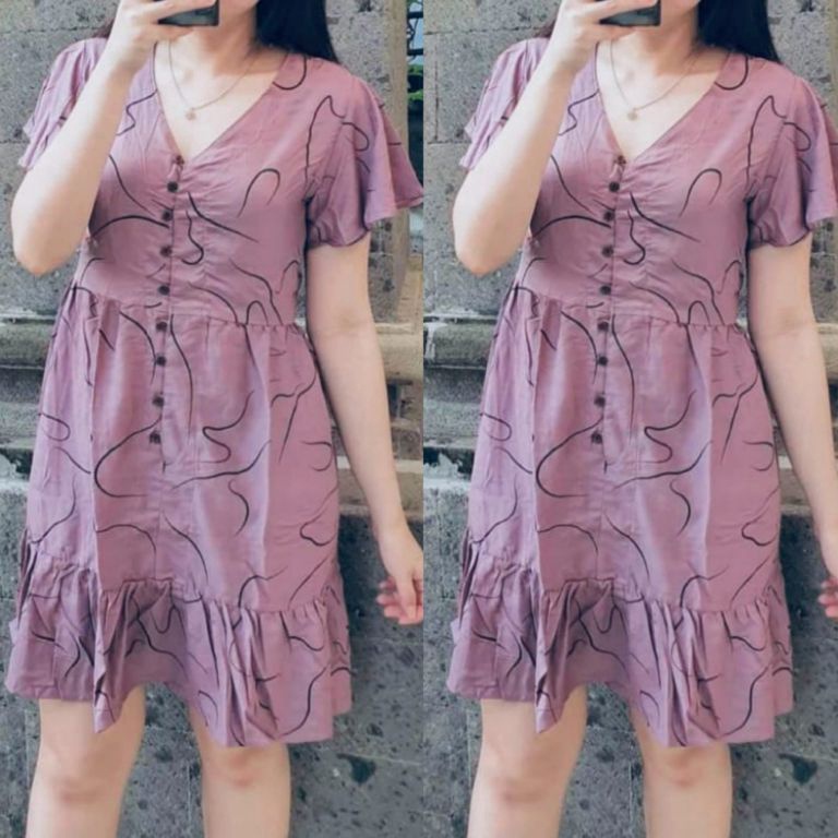 Daster Busui Friendly Mini Terbaru Kancing Motif Salur Kekinian Dress Sexy Rempel Muter Presbody KOD