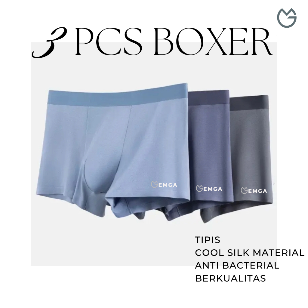 Boxer Celana Dalam Pria Isi 3 Emga SB1A Cool Silk Seamless Celana Dalam Pria Pakaian Dalam Breathabl