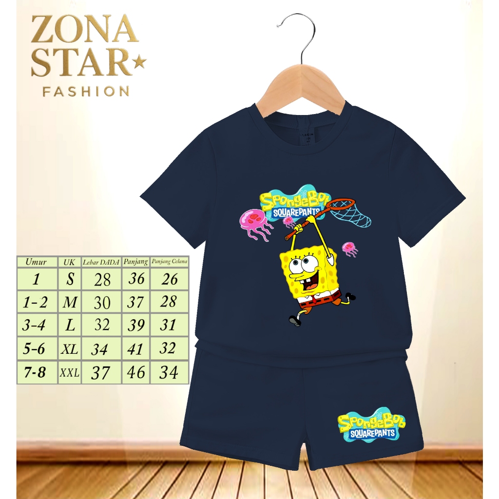 Baju Setelan Anak Unisex Spongebob Happy | Usia 1–6 Tahun  Bahan Rayon Lembut