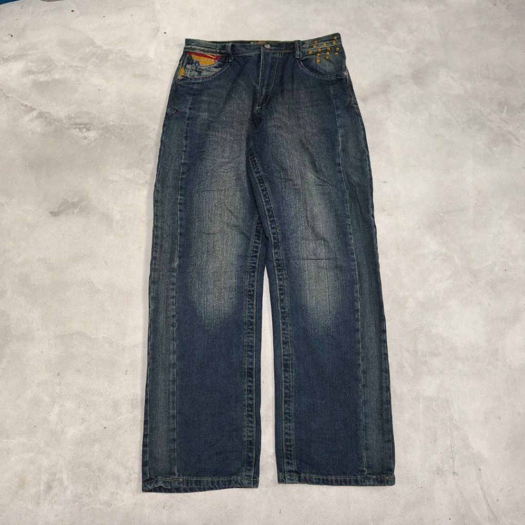 Celana panjang denim jeans pria akademik motif