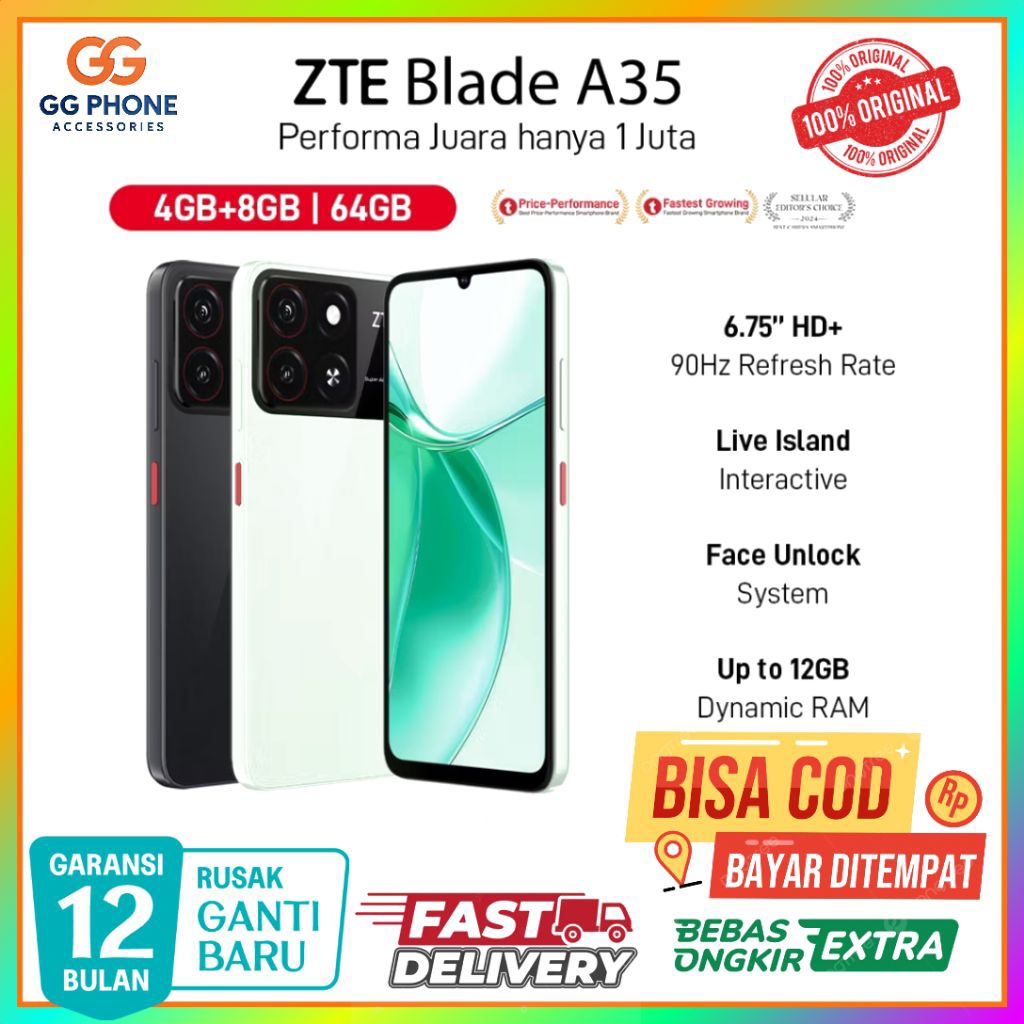 ZTE Blade A35 6,75" Display FHD RAM 4GB ROM 64GB 5.000 mAh Garansi Resmi Android Hp 1 jutaan terlari