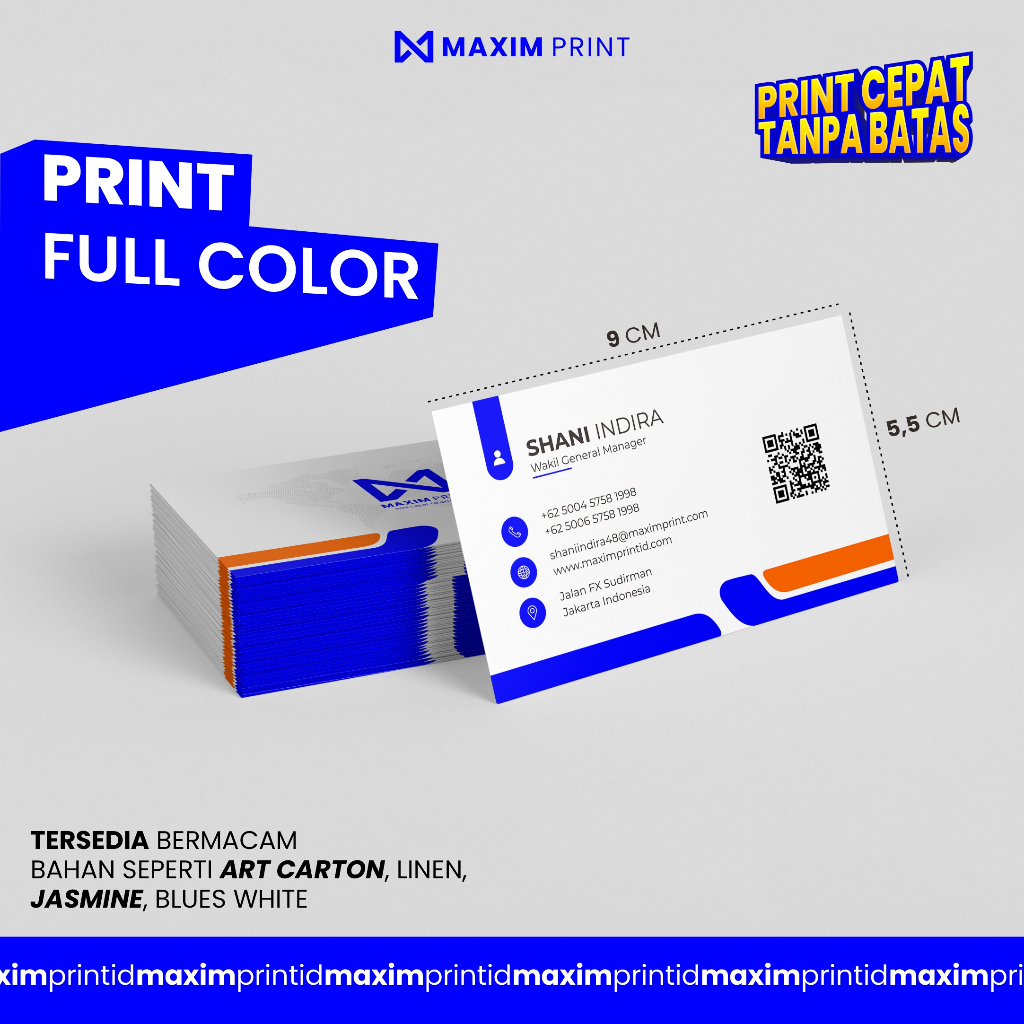 

MAXIM PRINT Kartu Nama Murah Custom Isi 100pcs - Free Box - Free Template Design | 1 Hari Jadi