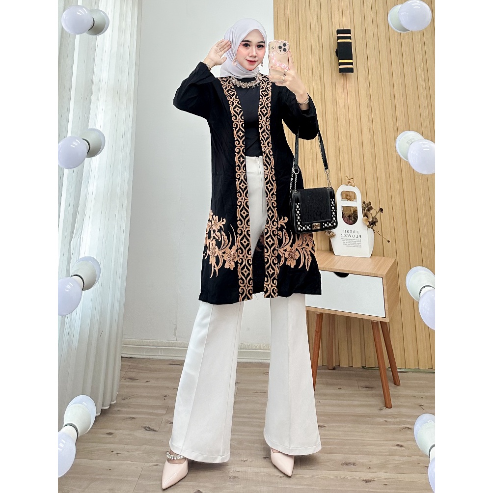 KODE C64E Long Cardi Batik Motif Modern Kekinian Simple Fashion Long Cardi Outer Panjang Tanpa Lenga