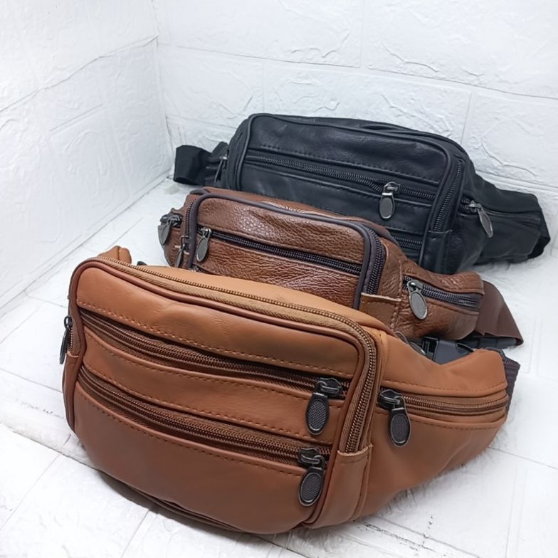 KODE J58A Tas Pinggang Kulit Sapi Asli Ukuran BesarTas Selempang Kulit Asli Waistbag Kulit Asli Pria