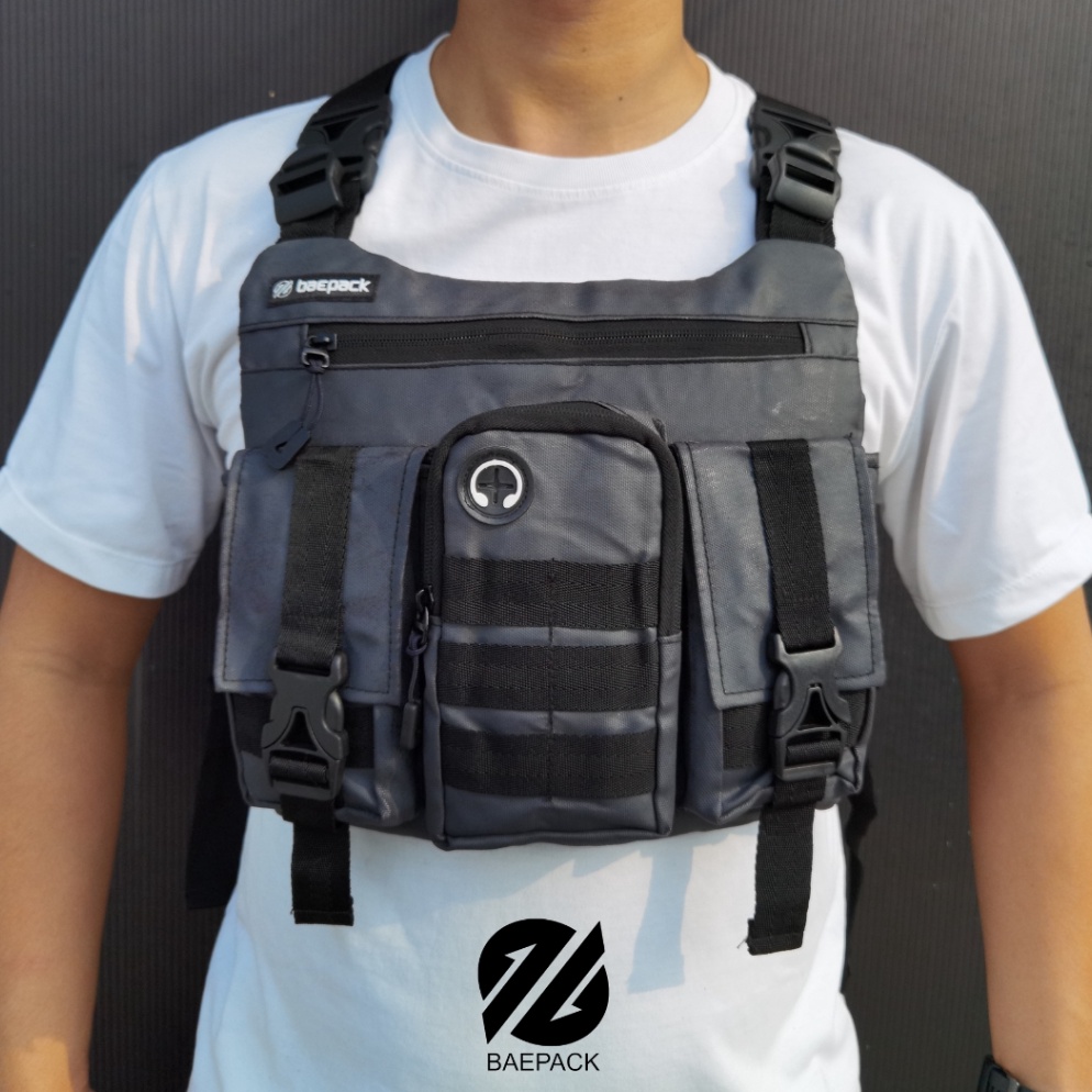 KODE R56H Baepack Tas Dada Anti Air dan Angin Premium Chest Bag Shaga Grey REJECT Original  Tas Dada