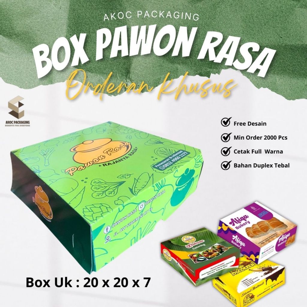 

Cetak Custom Dus / Kotak Nasi uk. 20 x 20 x 7 cm (sambung) Full Color