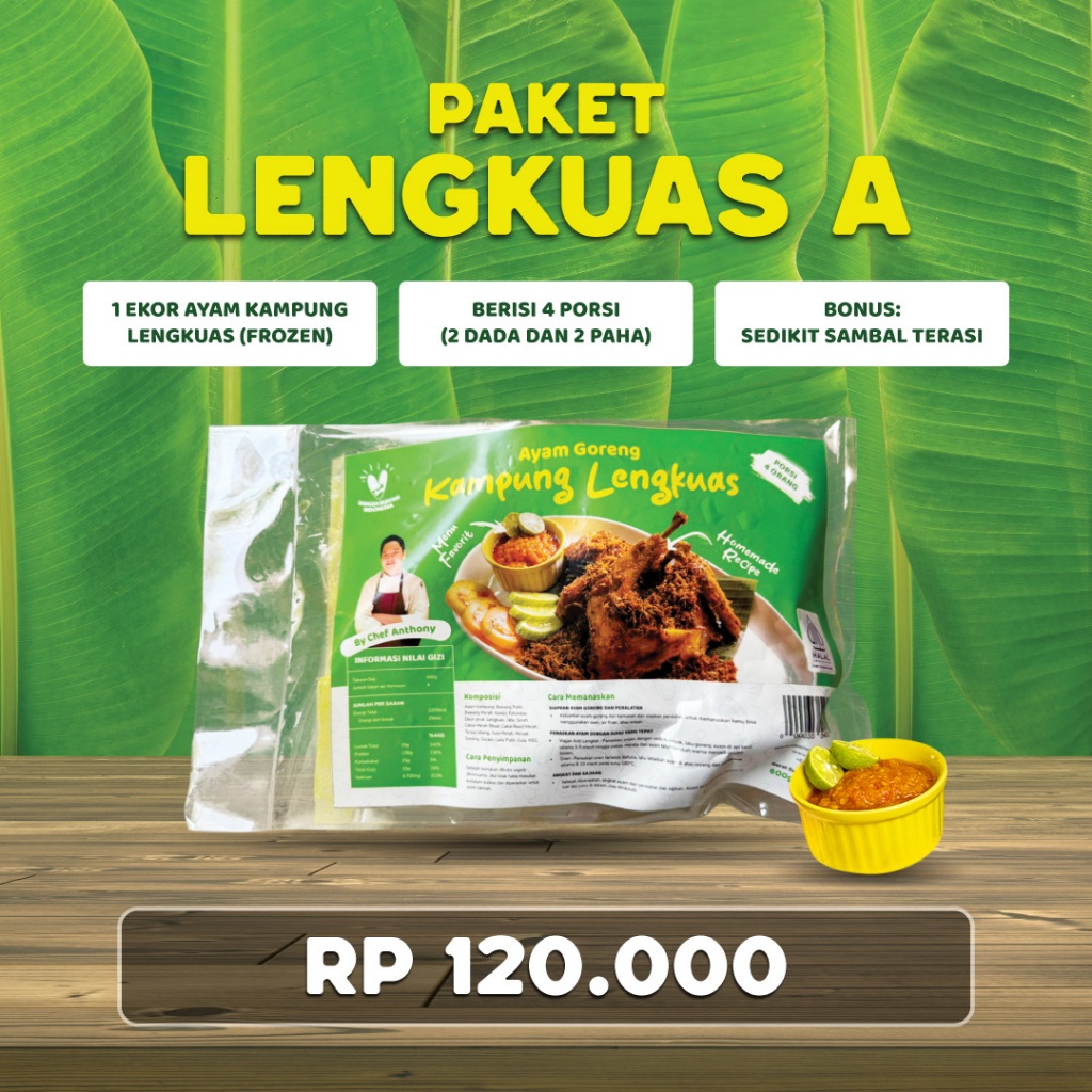 

PAKET A - Ayam Goreng Kampung Lengkuas by Chef Anthony – 1 Ekor Resep Otentik Praktis Tanpa Pengawet