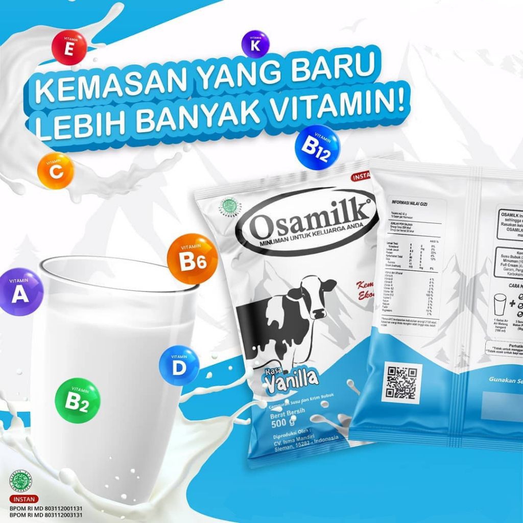 

Osamilk kemasan 500 gr rasa vanila dan coklat