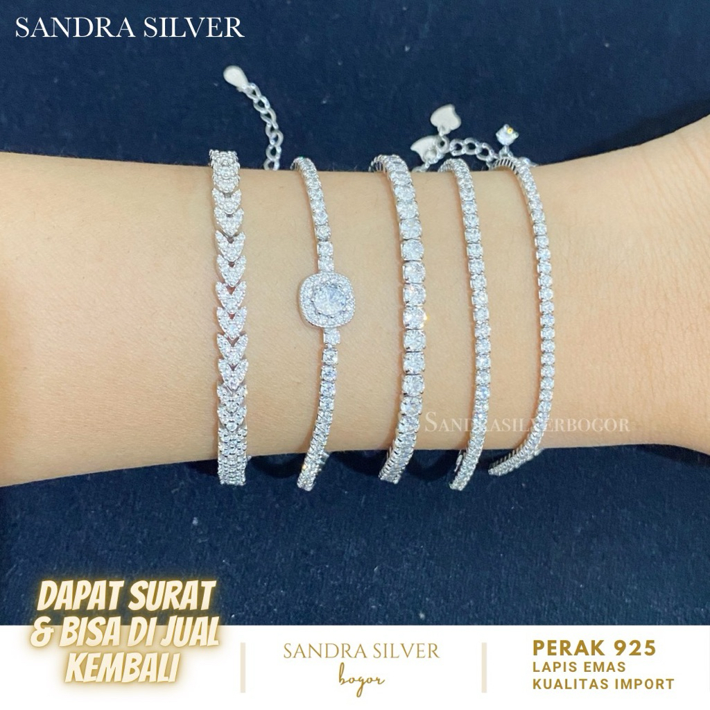 Gelang Listring Permata Perak 925 lapis emas putih - Silver 925