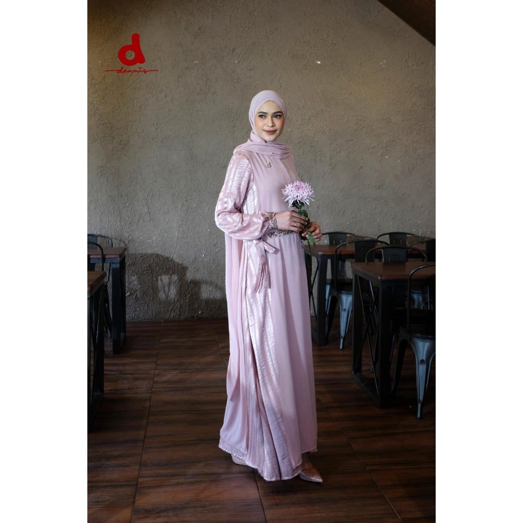 Rumah Dannis - D' Glaze Abaya Mom Dusty Rose (Sarimbit Ibu dan Anak Bahan Amanda Stripe dan Ceruty B