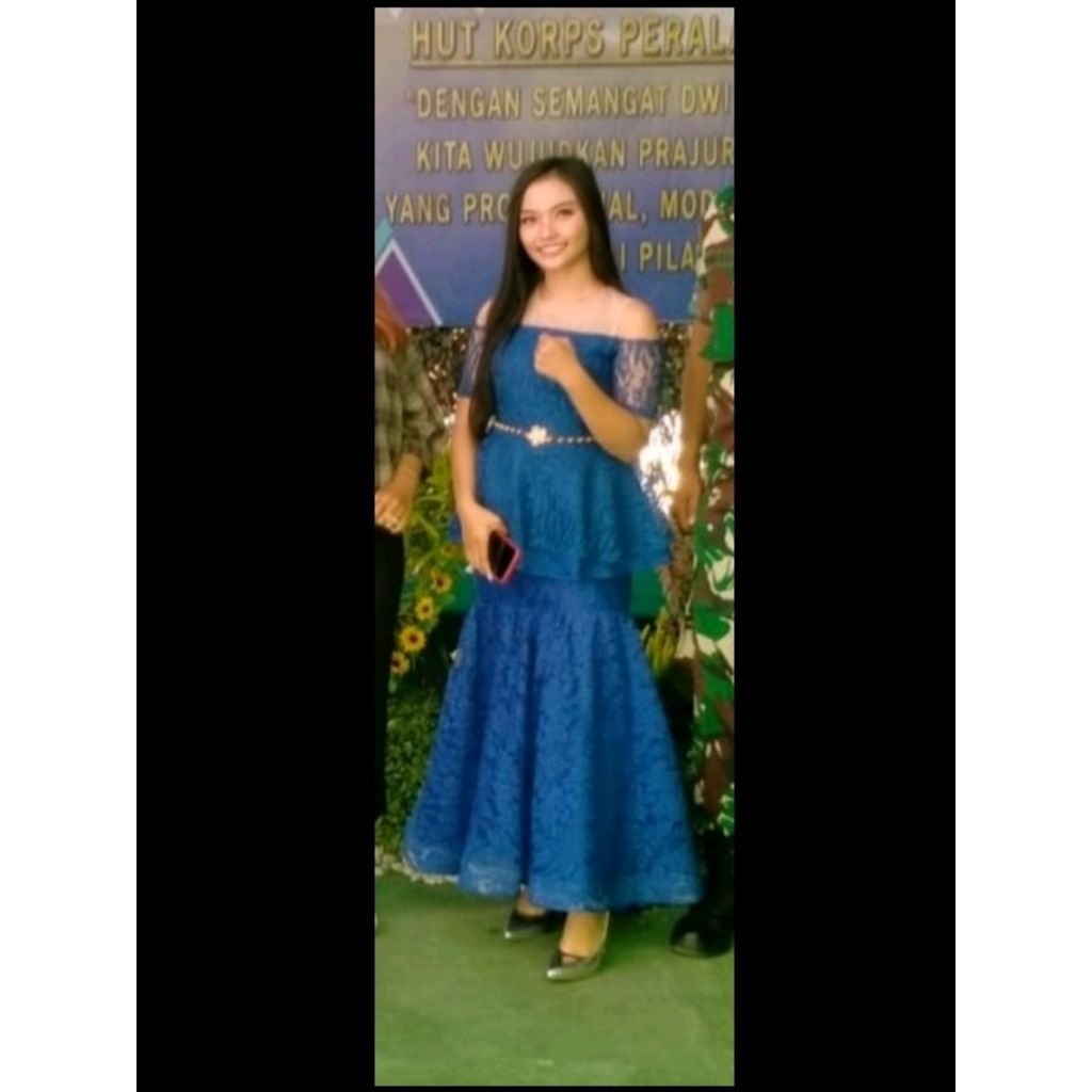 Dress Brokat Biru Elektrik