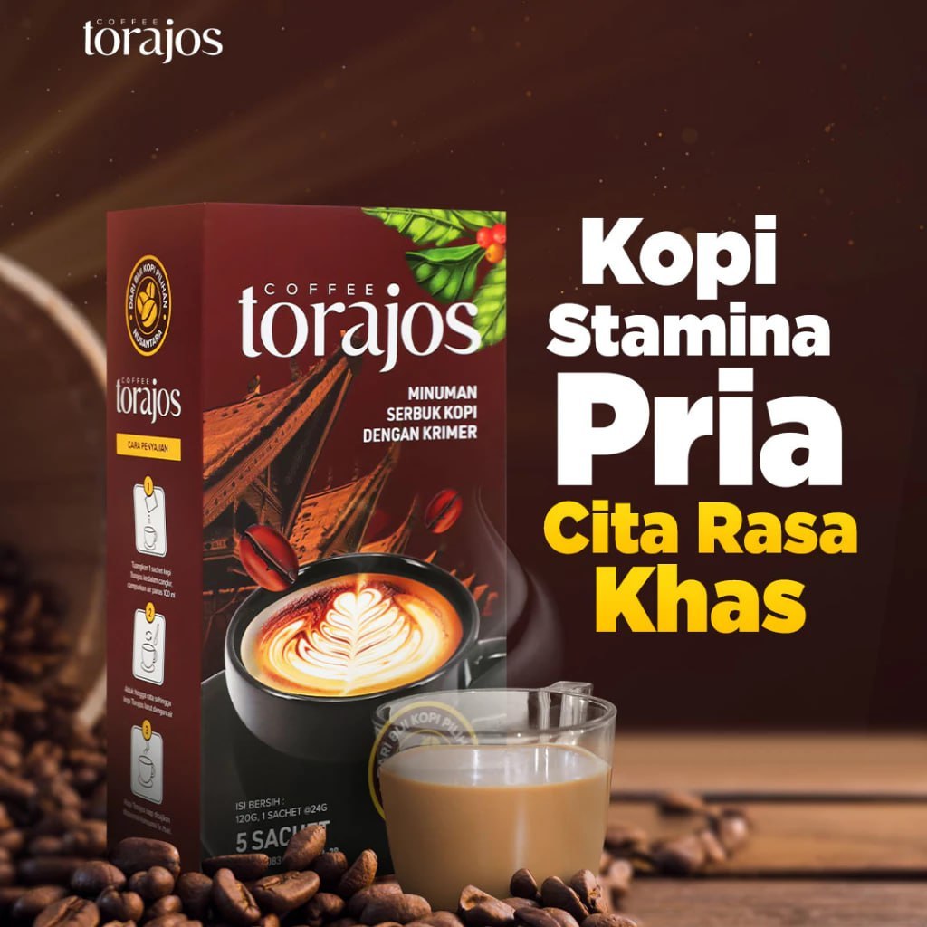 

TORAJOS - Minuman Kopi Kuat Penambah Stamina Pria Dewasa Extra Gingseng 1 Box Isi 5 Sachet