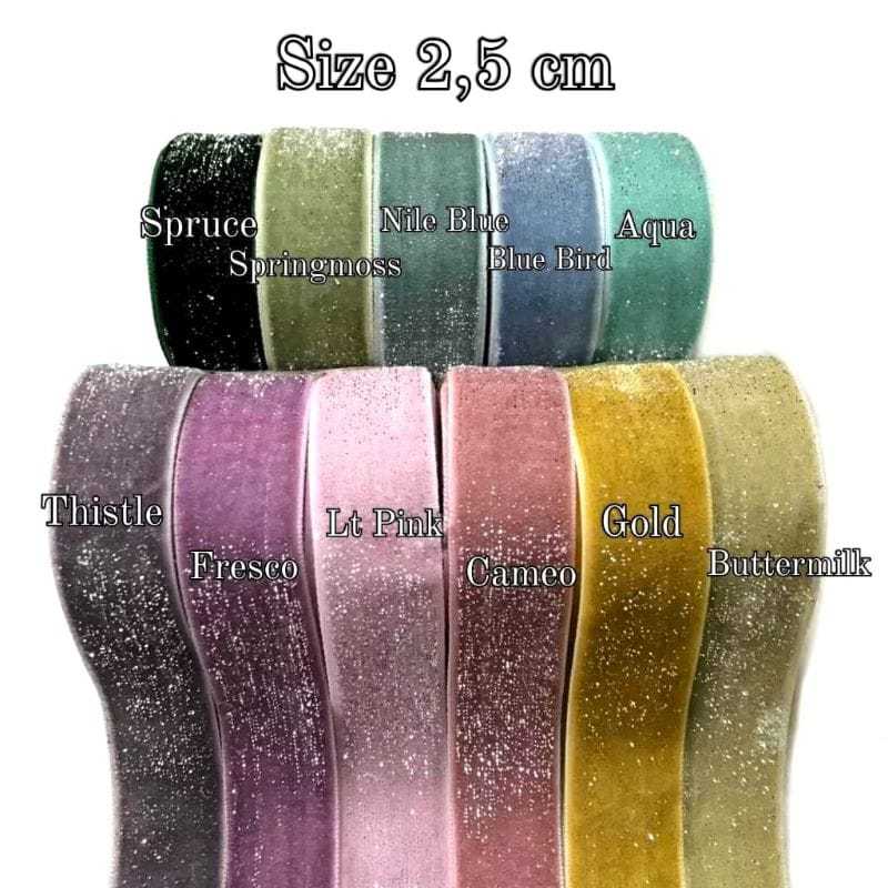 

10YARD - 2,5 CM PITA BLUDRU GLITER HALUS SILVER | VELVET GLITER SILVER / PITA GLITER (1")