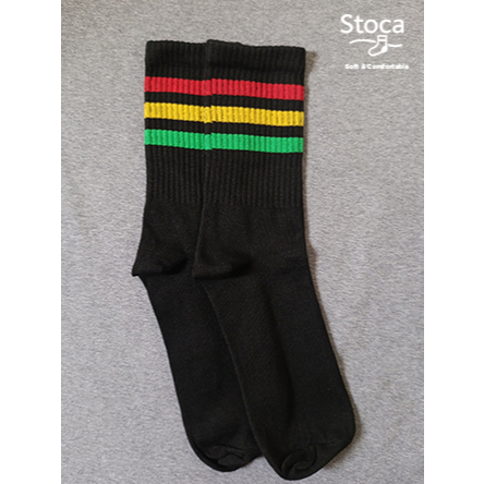 Stoca - Kaos Kaki - Old School Hitam - Motif Stripe Merah Kuning Hijau