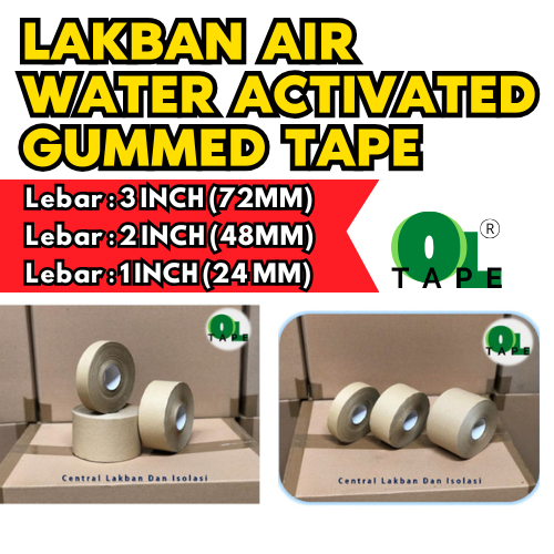 

CTK031 Gummed Tape / Lakban Air UKURAN: 72 mm x 82 Yard Water Activated