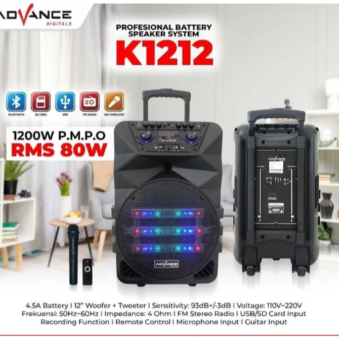 ADVANCE SPEAKER PORTABLE TROLI BLUETOOTH 12" K-1212 / Speaker Portable Advance 12 Inch
