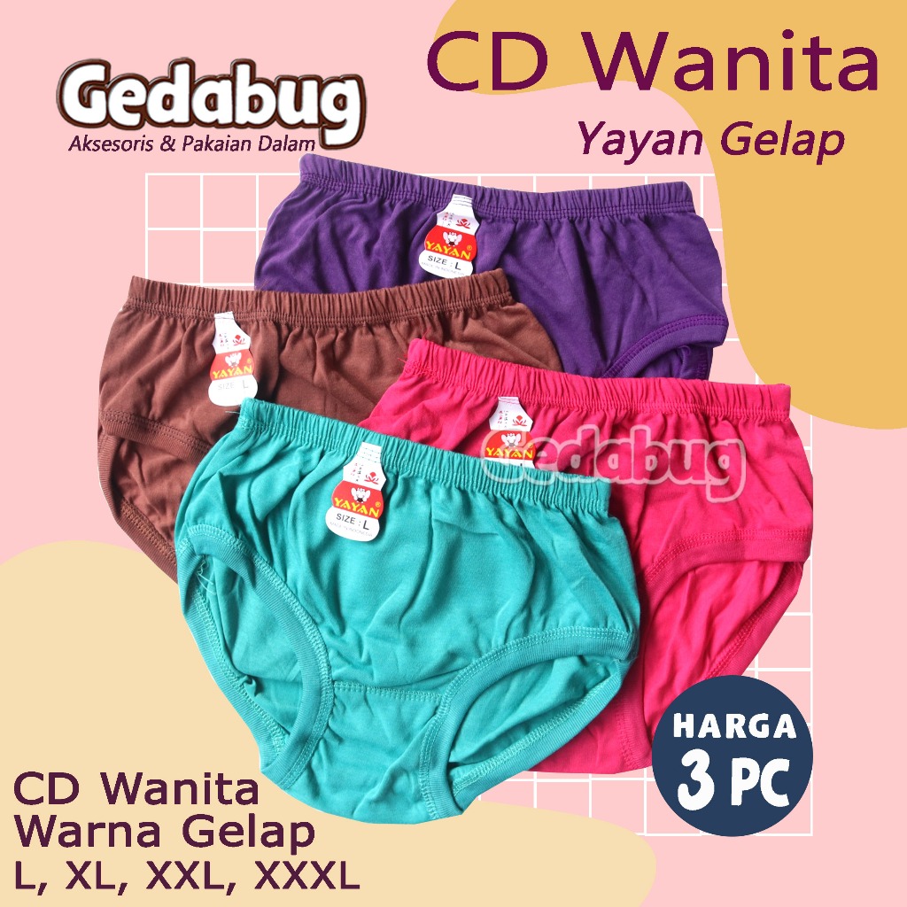 3 pcs - CD Wanita Yayan Warna Tua Celana Dalam Perempuan Dewasa Klasik Lembut Berkualitas