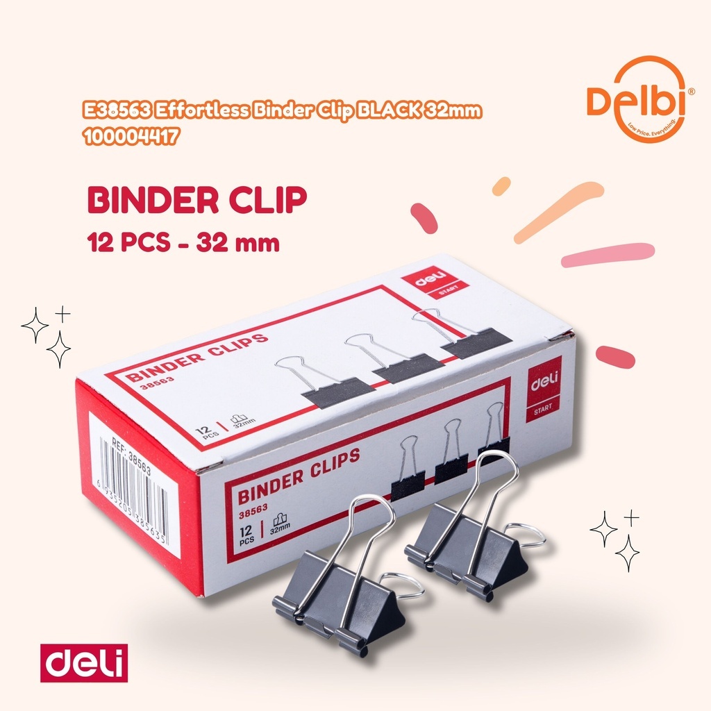 

Effortless Binder Clip BLACK No. 155 32mm DELI KERTAS PENJEPIT KERTAS