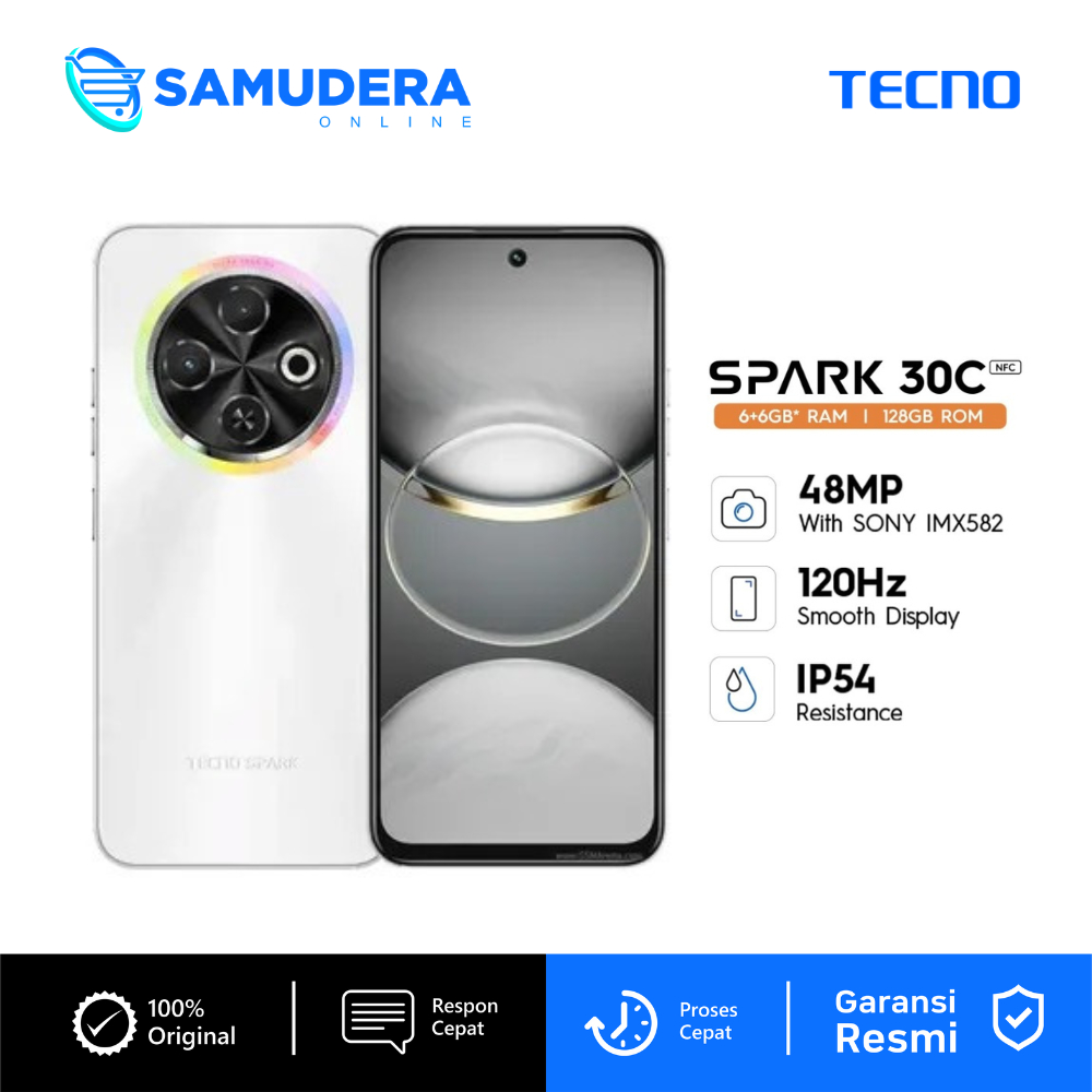 Tecno Spark 30C 6/128 NFC Camera 48MP SONY IMX582 FingerPrint Tahan air HP murah Original 100%