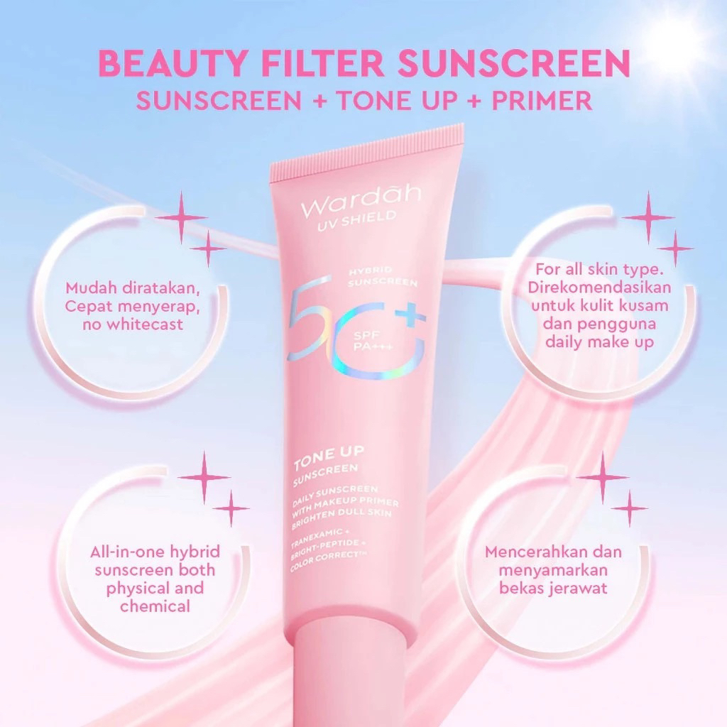 Wardah UV Shield Tone Up Sunscreen SPF 50+ PA+++ Sunscreen Wajah