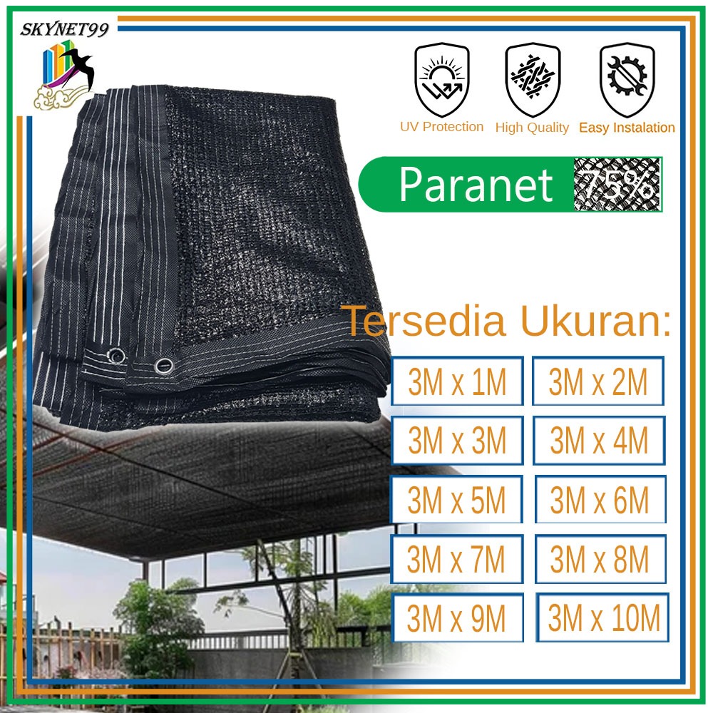 Jaring Paranet 75% Jahit List Pinggir Mata Ayam Net Sunshade Penutup Tenda Bayangan Tanaman 2 Meter 