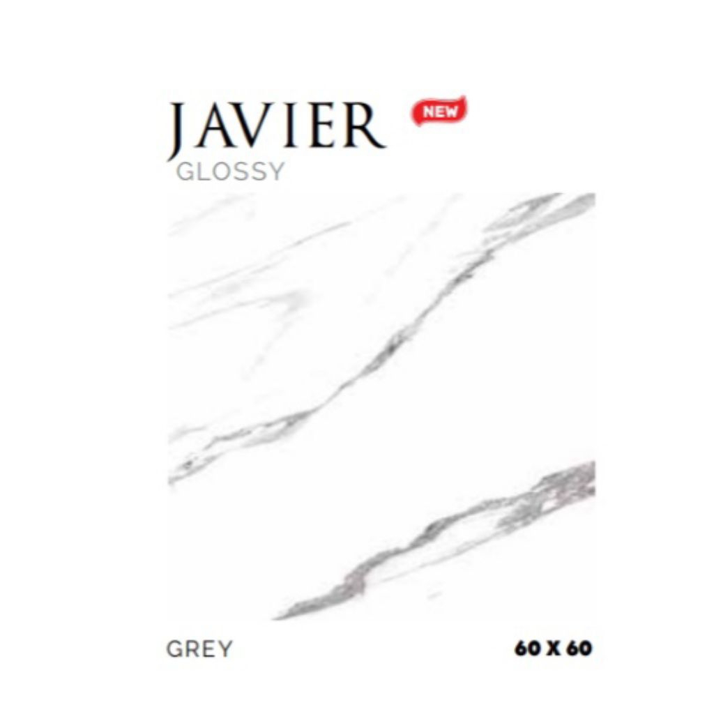 KERAMIK MERK PLATINUM TIPE JAVIER GREY UKURAN 60X60 WARNA LATAR PUTIH CORAK MOTIF WARNA ABU PERMUKAA