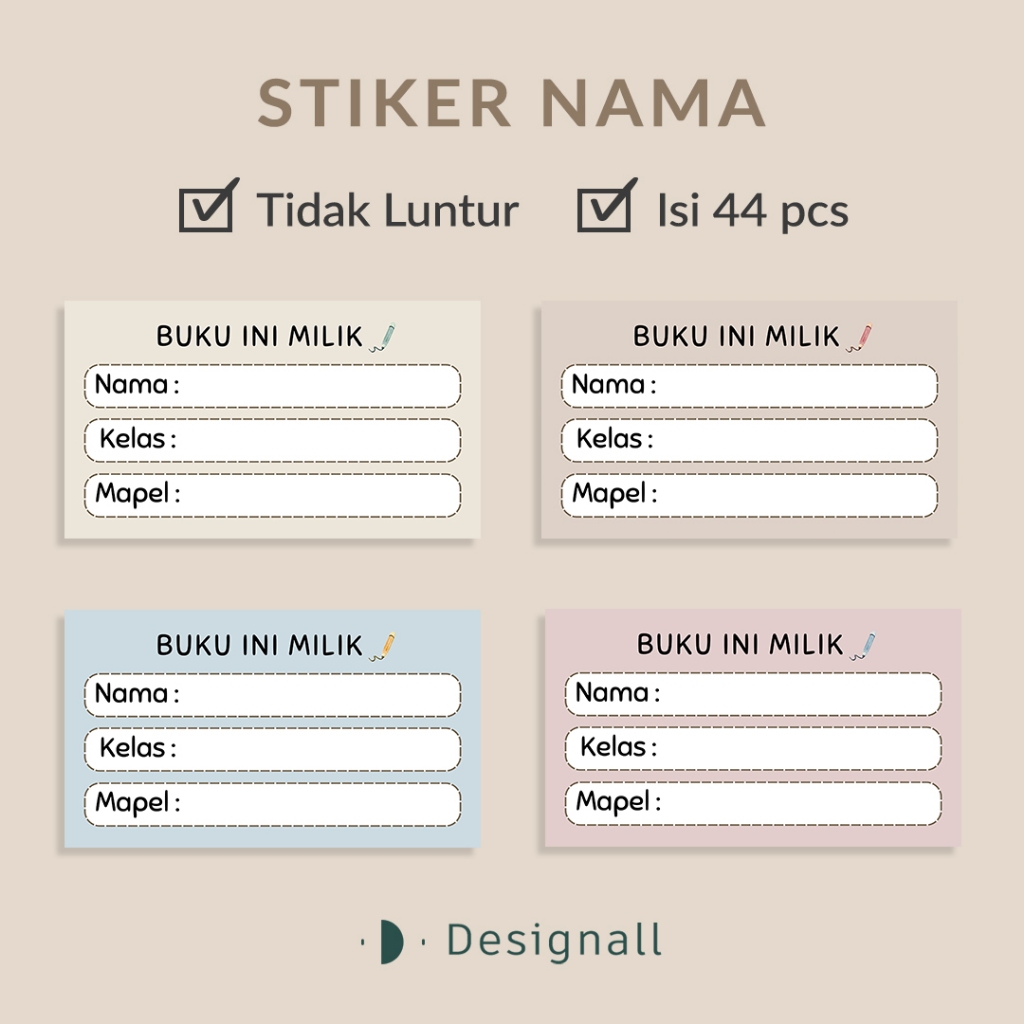 

Designall Stiker Nama Buku Alat Tulis Sekolah isi 44 pcs LU