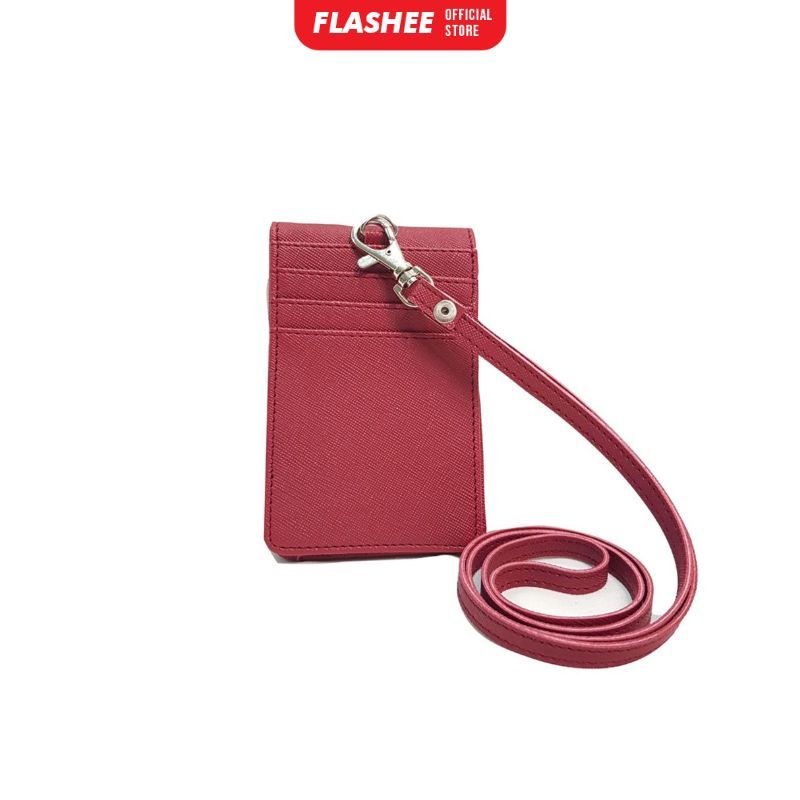 

ID Card Holder Magnet Lanyard Kulit Magnet Maroon Name Tag Kulit PU Leather
