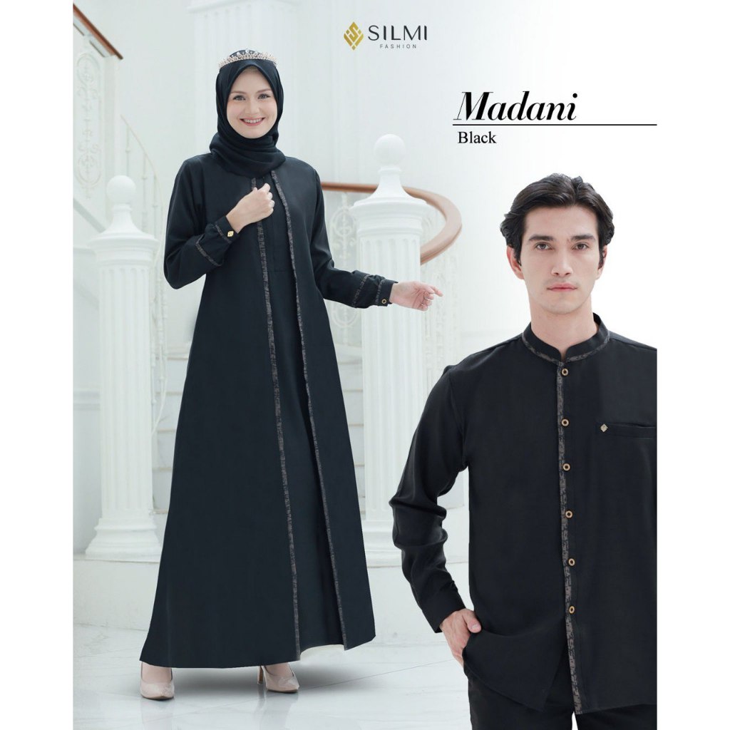 Baju Pasangan Terbaru Lebaran Keluarga 2025 Madani Warna Hitam Simpel Termurah Ori Brand Silmi