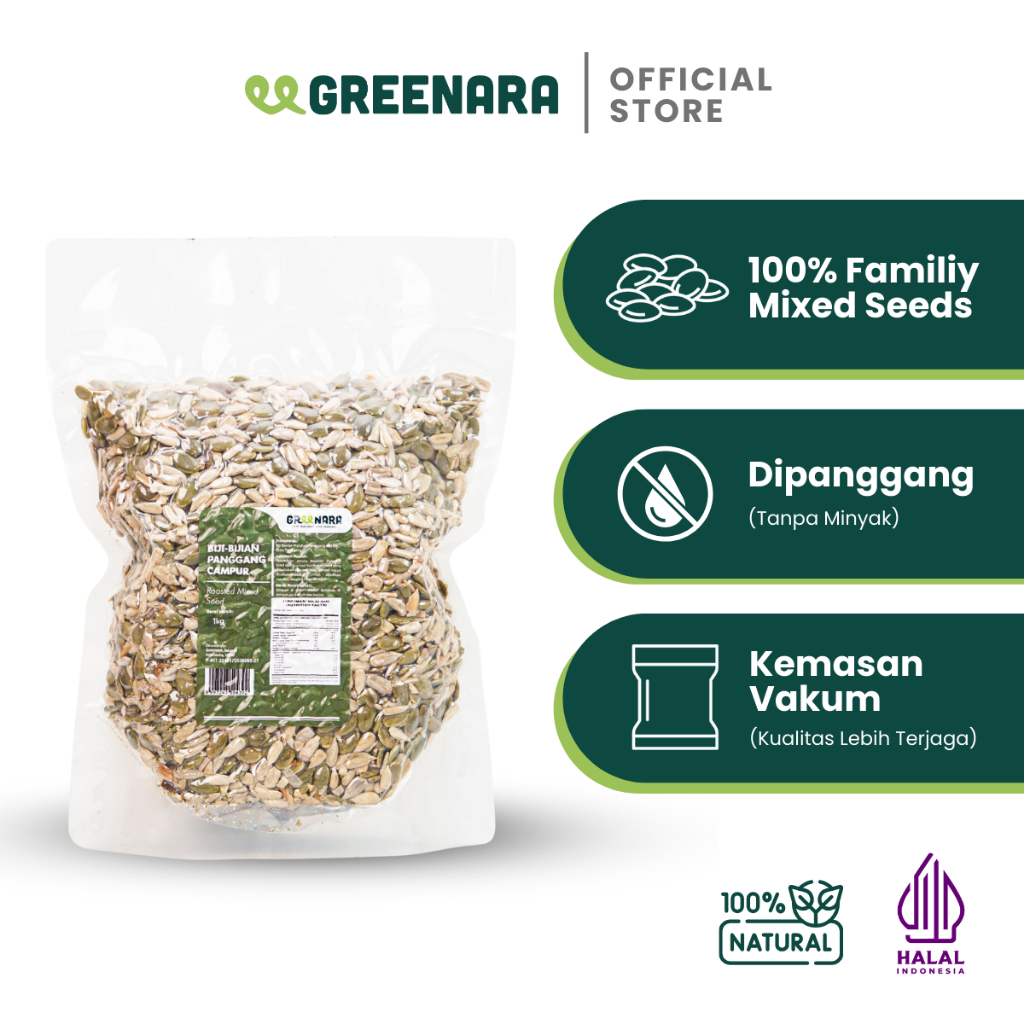 

Greenara Roasted Seed Mix 1Kg (Sunflower, Pumpkin Seed) / Biji Panggang Kuaci & Biji Labu
