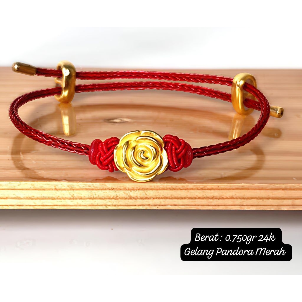 Gelang Emas Asli Bunga Mawar 24K Hongkong 999% Tali Pandora