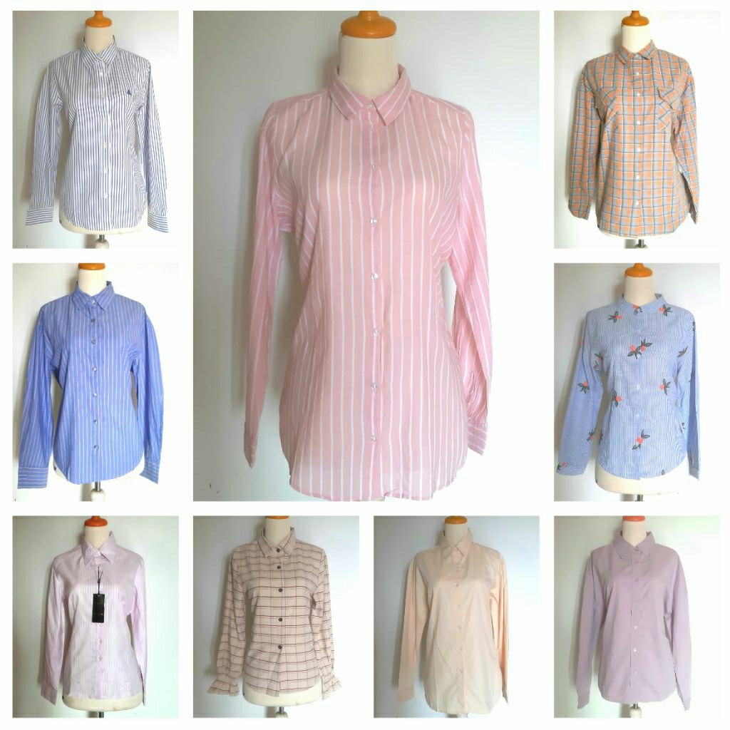 Atasan blouse kemeja hem klasik polos katun linen sifon lengan panjang pendek ld besar kecil baju ku