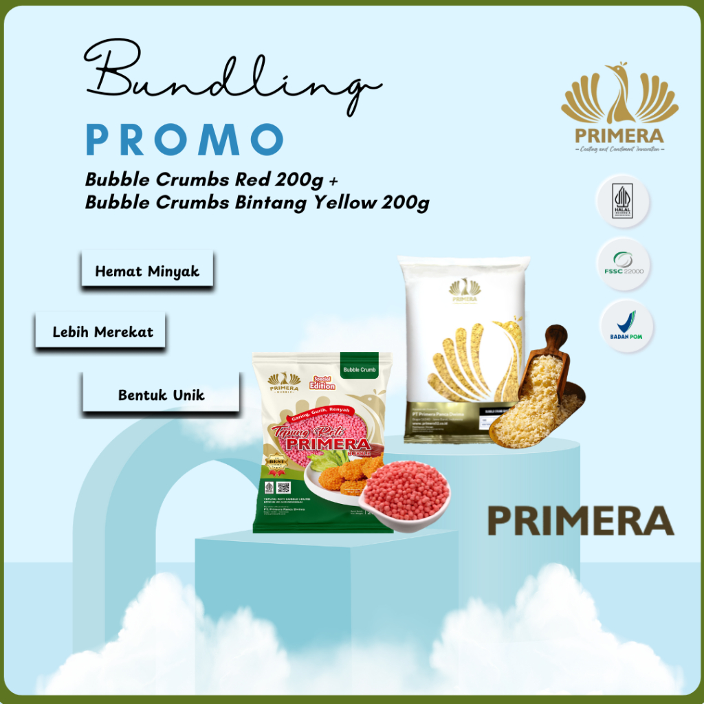 

PRIMERA - (Bundling Bubble) Tepung Bubble Crumbs Red 200g + Tepung Bubble Crumbs Bintang Yellow 200g