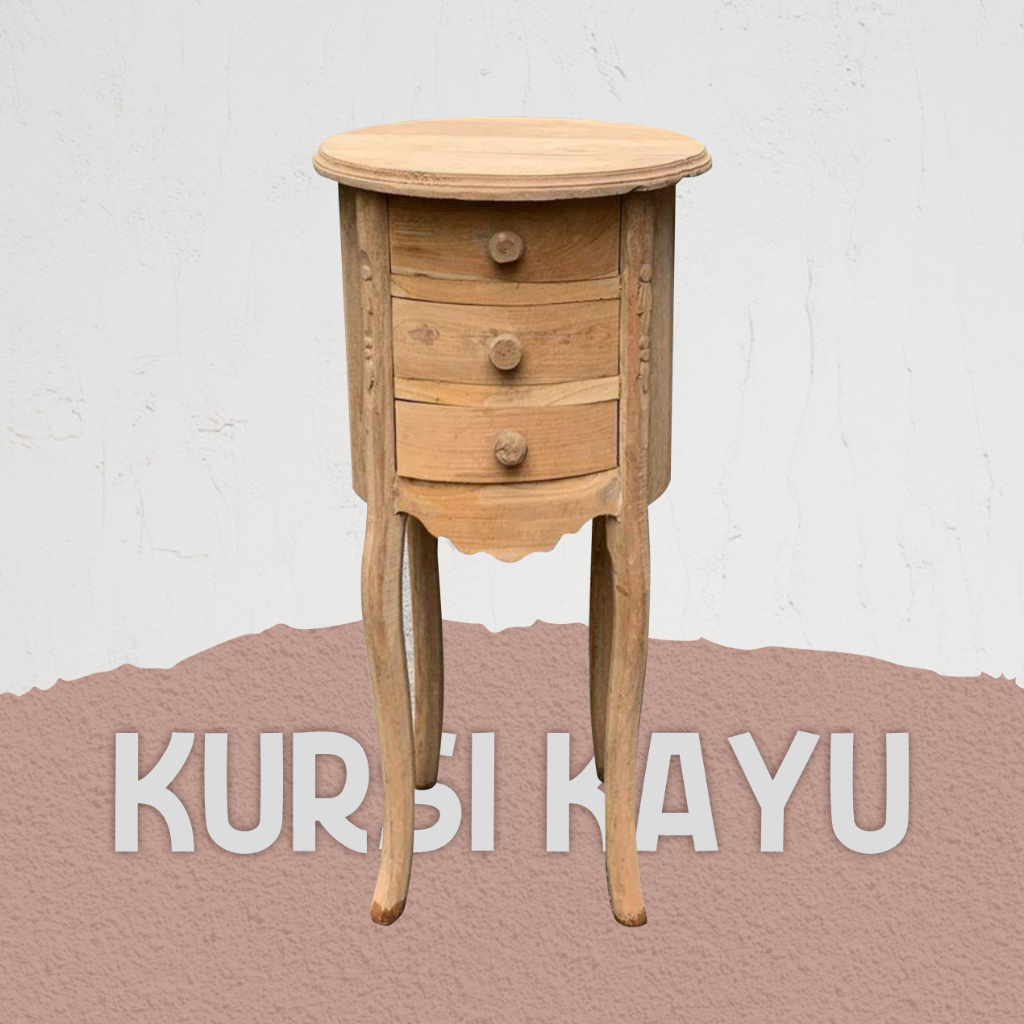 NAKAS CEMPOLONG BULAT LACI 3 KAYU JATI MEJA SUDUT