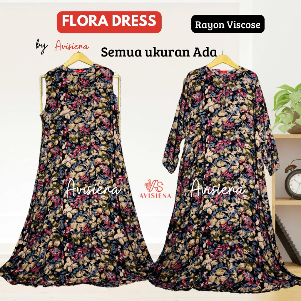 AVISIENA - GAMIS & INNER DRESS MOTIF FLORA SEMUA UKURAN ADA KATUN RAYON VISCOSE
