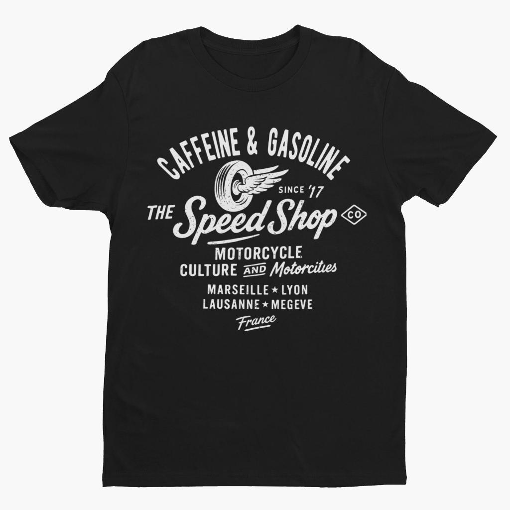 Kaos Retro Caffeine and Gasoline Speed Shop Motorcycle France