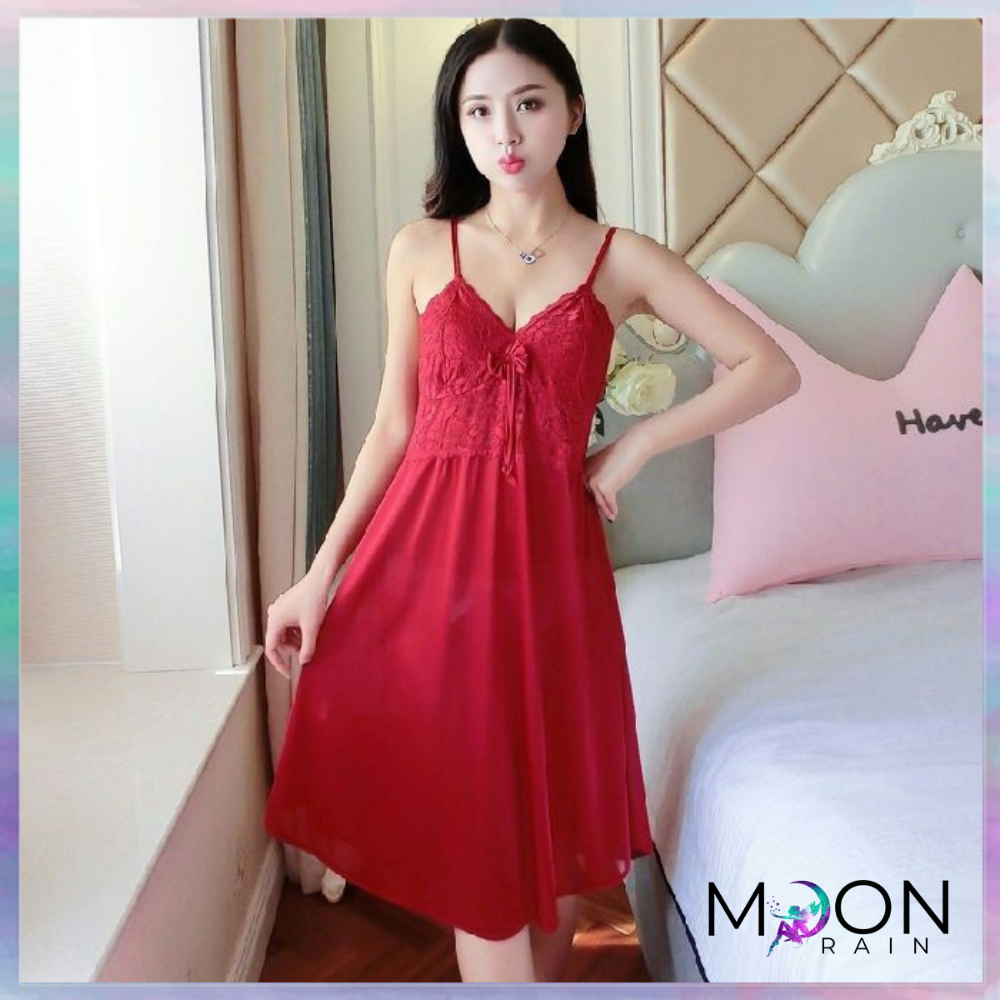 Lingerie Sexy Dress Renda BigSize Baju Tidur Malam Wanita Daster Satin Karet Panjang 1390