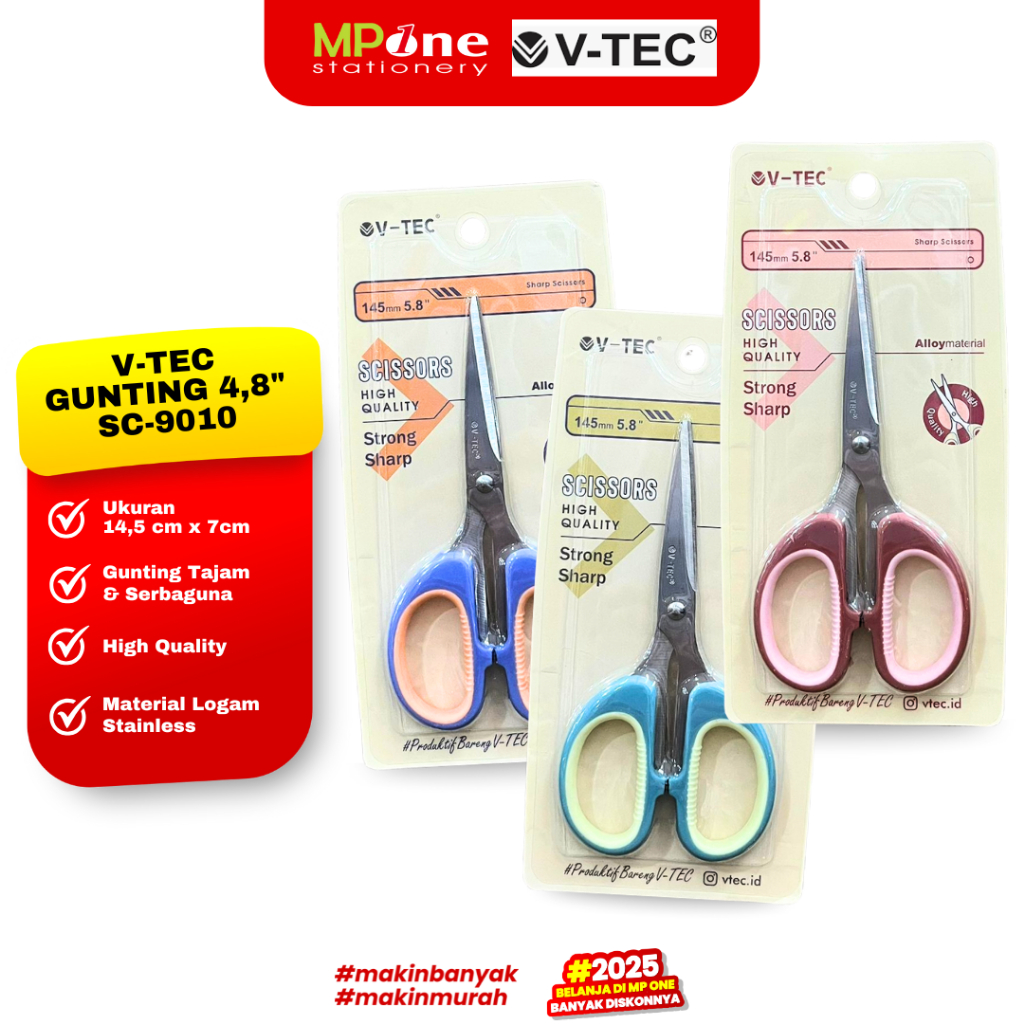 

V-TEC Gunting Scissors 5,8" SC-9010 / Gunting Tajam Serbaguna Pegangan Warna Pastel / Gunting Sedang V-TEC