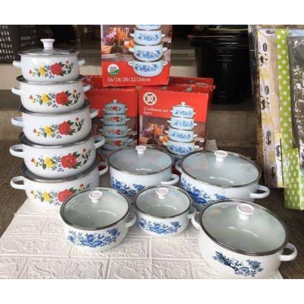 Panci Enamel Set Casserole 5 Susun Panci Motif Set 5 Tumpuk