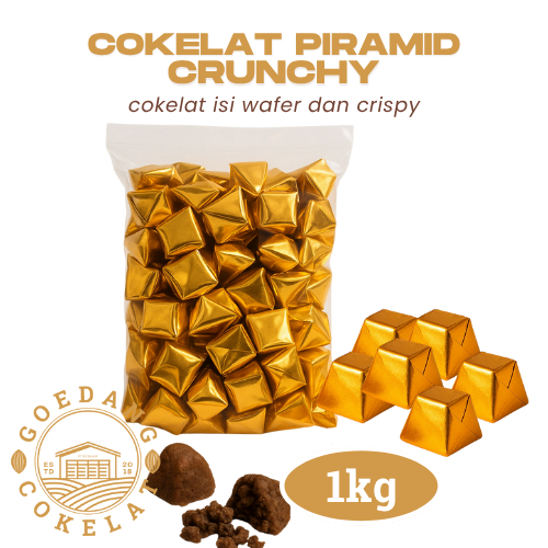 

Cokelat Piramid Crispy 1kg | Cokelat dengan campuran wafer dan rice crispy | isi 80-100pcs