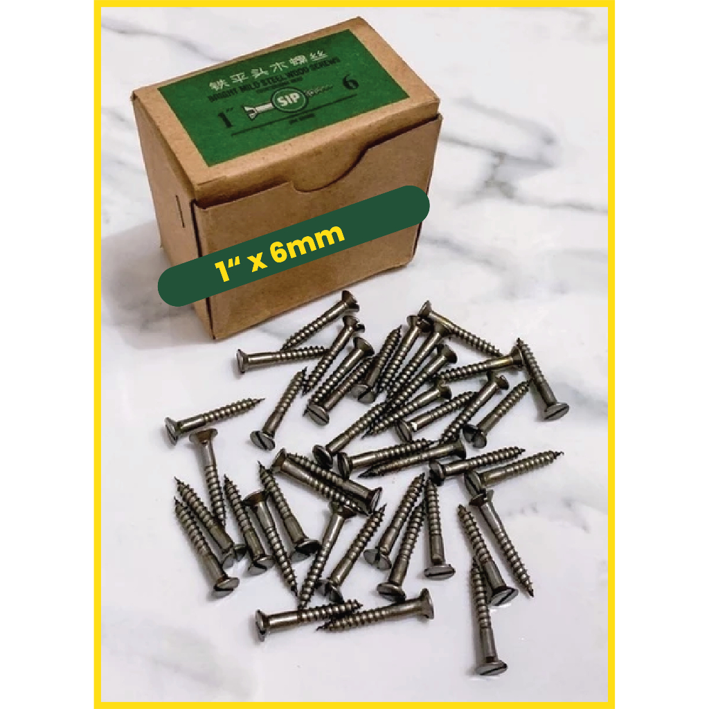SIP Sekrup Kayu 1" x 6mm – Bright Mild Steel Wood Screw per Box (Sekrup Kayu Baja Ringan)