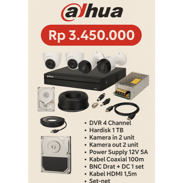 CCTV - Paket  DAHUA CCTV 4 CHANNEL