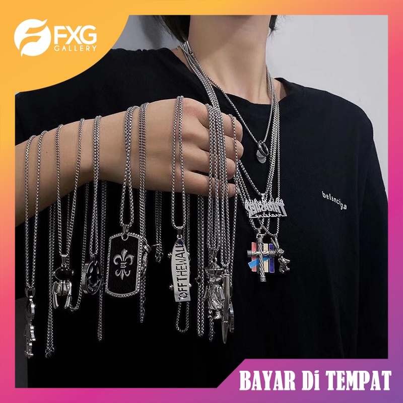 FXG Kalung Titanium Aesthetic Korea Style – Anti Karat, Unik & Kekinian untuk Cowok Cewek KLG03