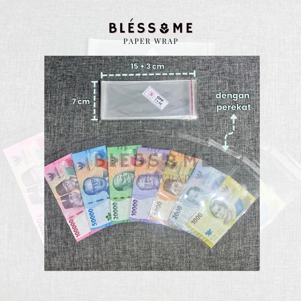 

(100 PCS) OPP Plastik Money Bouquet Seal Perekat / OPP 7x15 cm / Plastik Buket Uang / Plastik Bening Transparan Uang Florist