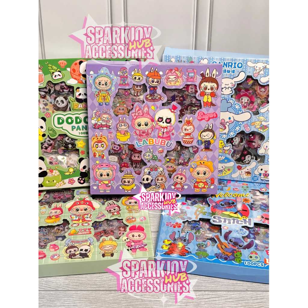 

[ PREMIUM ] Sticker Karakter 3D Labubu Sanrio Stitch Dodo Panda 100pcs, Import China - Koleksi Eksklusif Sparkjoy