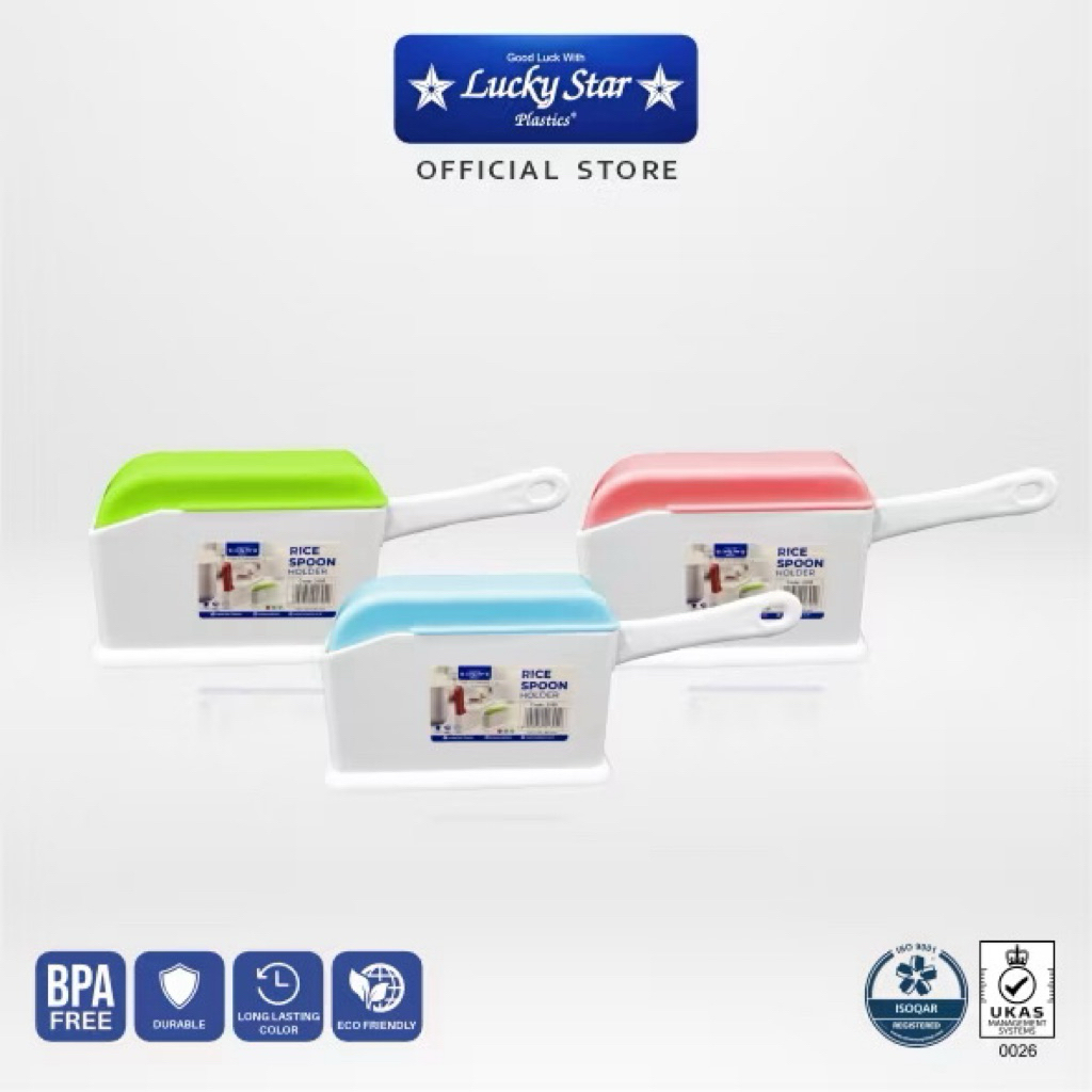 CUCI GUDANG Lucky Star - TEMPAT CENTONG NASI TERTUTUP + CENTONG / RICE SPOON HOLDER KEKINIAN