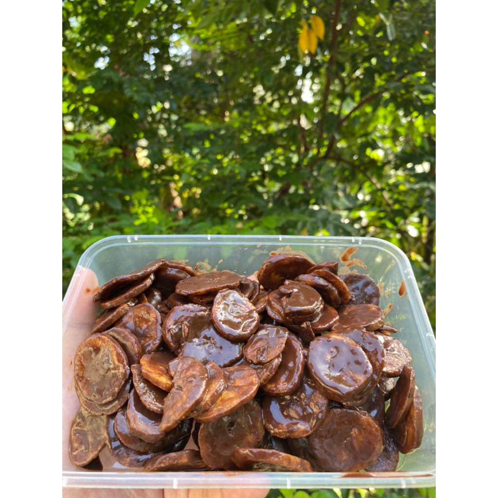 

KERIPIK PISANG COKELAT lumer kemasan box 500mili (isi200gr)
